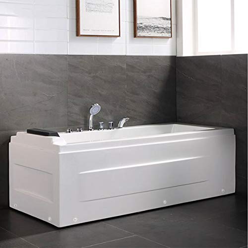 Luxurious Contemporary White Whirlpool Tub with Faucet & Pillow