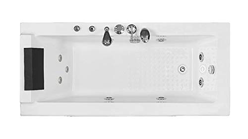 Luxurious Contemporary White Whirlpool Tub with Faucet & Pillow