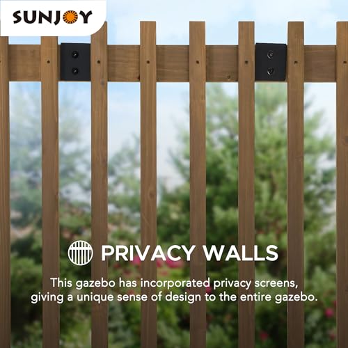 Sunjoy VIP Wooden Grill Gazebo with Privacy Screen
