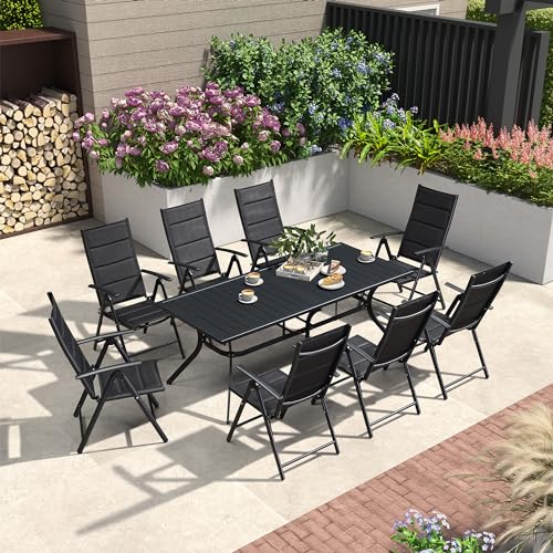 Purple Leaf 9-Piece Outdoor Dining Set, Adjustable Reclining Chairs
