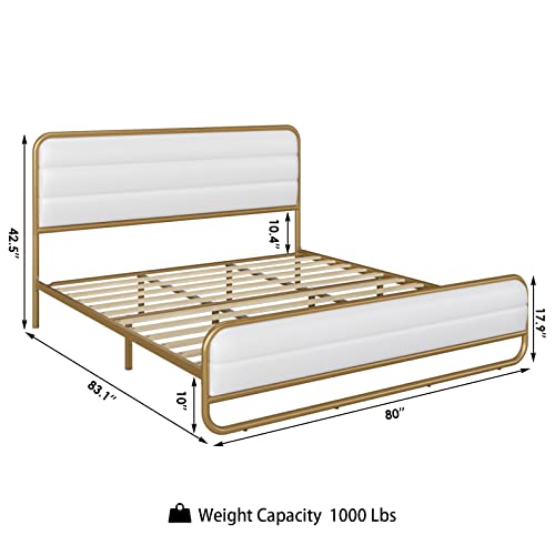 HITHOS White King Upholstered Platform Bed Frame