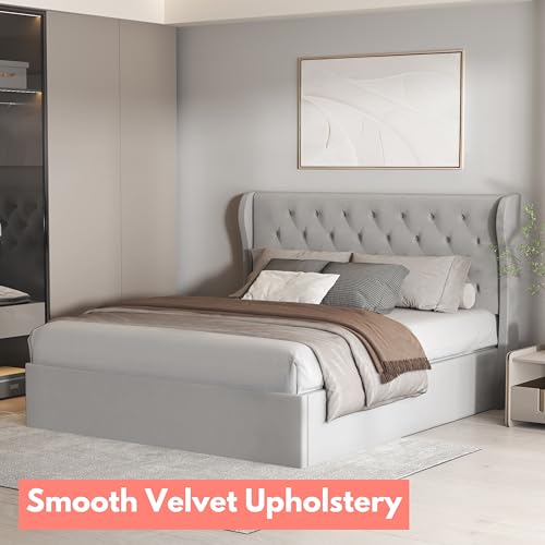 Luxurious Velvet Tufted Bed with Storage Platform(Frame)