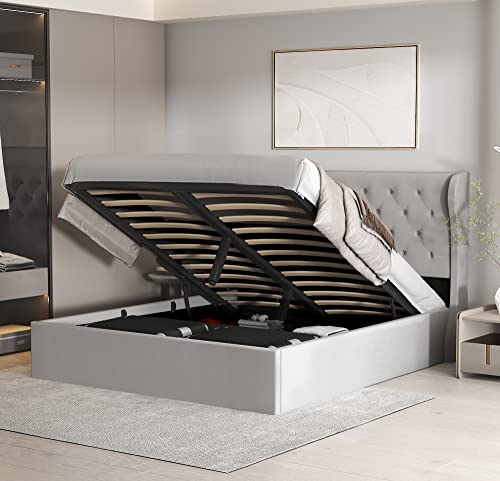 Luxurious Velvet Tufted Bed with Storage Platform(Frame)