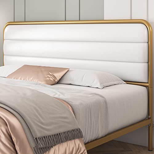 HITHOS White King Upholstered Platform Bed Frame