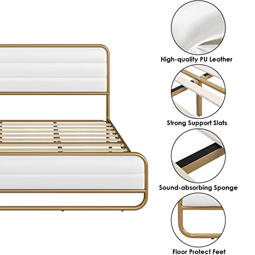 HITHOS White King Upholstered Platform Bed Frame