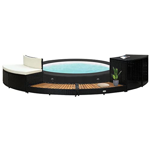 vidaXL VIP Spa Surround for Hot Tub, Black Poly Rattan