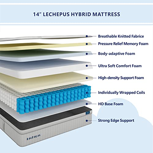 Lechepus 14" Hybrid Memory Foam Queen Mattress