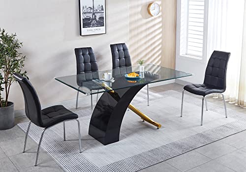 Luxury 63" Glass Dining Table for 6, Black/Gold