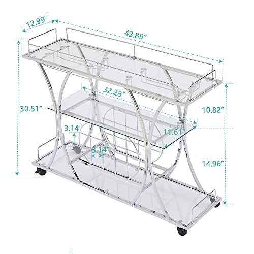 Rustic Farmhouse Mobile Bar Cart with Wine Rack