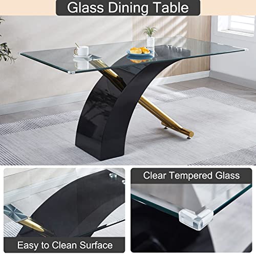 Luxury 63" Glass Dining Table for 6, Black/Gold