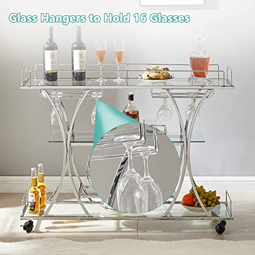 Rustic Farmhouse Mobile Bar Cart with Wine Rack