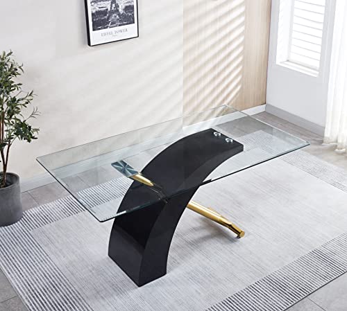 Luxury 63" Glass Dining Table for 6, Black/Gold