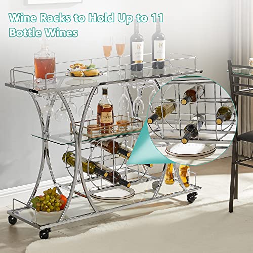 Rustic Farmhouse Mobile Bar Cart with Wine Rack