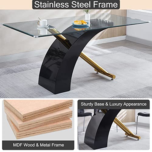 Luxury 63" Glass Dining Table for 6, Black/Gold