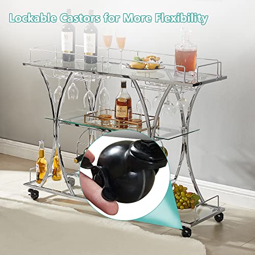 Rustic Farmhouse Mobile Bar Cart with Wine Rack