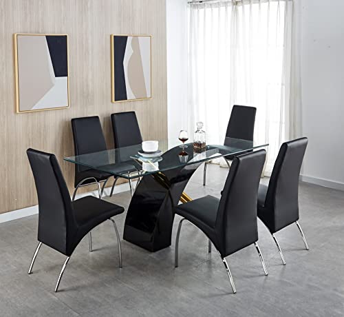 Luxury 63" Glass Dining Table for 6, Black/Gold