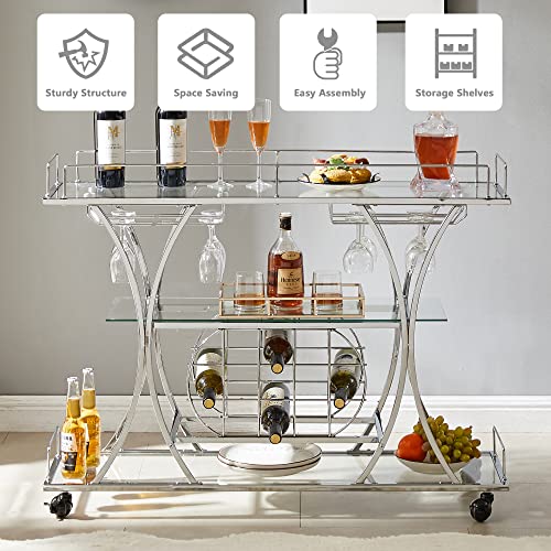 Rustic Farmhouse Mobile Bar Cart with Wine Rack