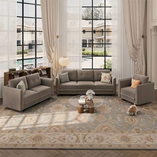 Brown Velvet Modular Sectional Sofa Set with Storage