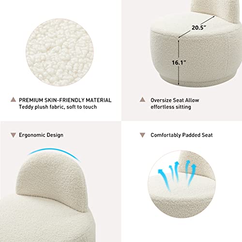 VIP Modern Sherpa Round Vanity Stool, Ivory Color