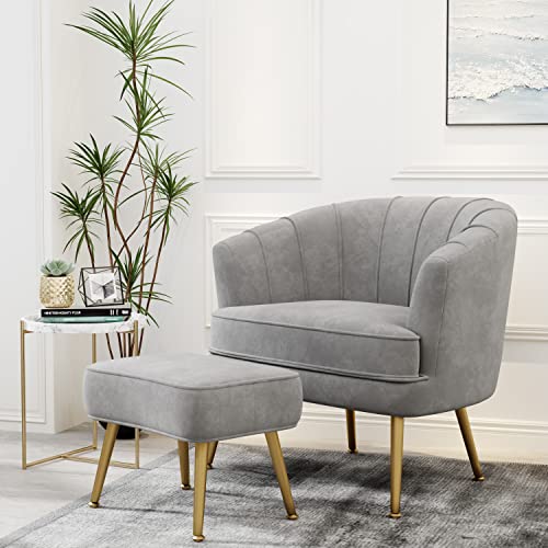 Andeworld Velvet Accent Chair with Ottoman, Grey VIP