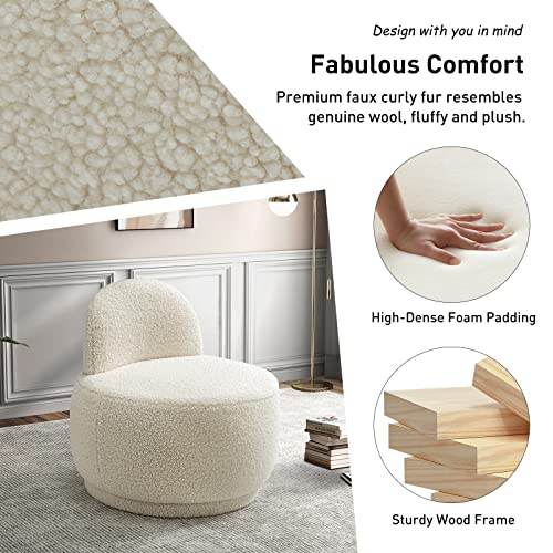 VIP Modern Sherpa Round Vanity Stool, Ivory Color