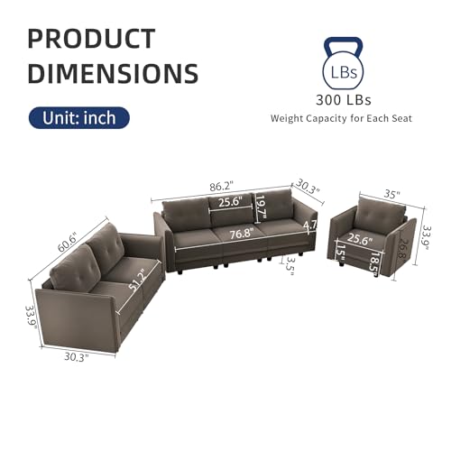 Brown Velvet Modular Sectional Sofa Set with Storage