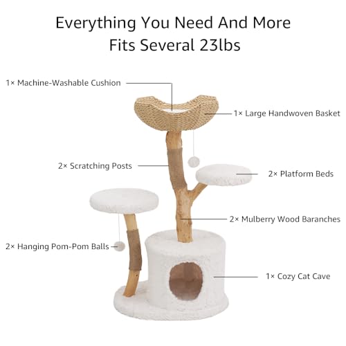 Luxury Solid Wood Cat Tower with Scratching Post