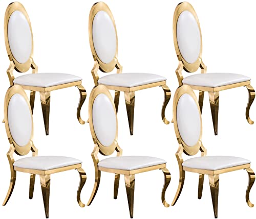 Luxury White Leather Dining Chairs Set - Set of 6