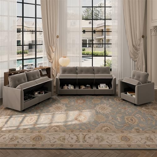 Brown Velvet Modular Sectional Sofa Set with Storage