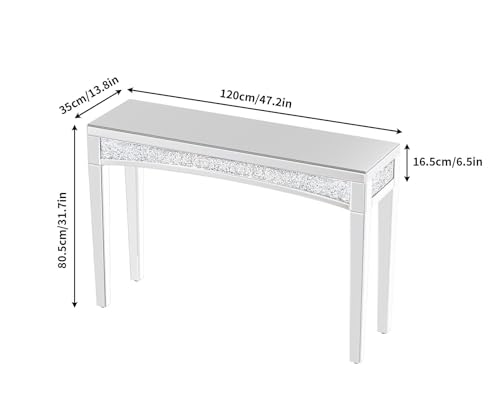 Rectangular Mirrored Console Table with Decorative Diamond Edge