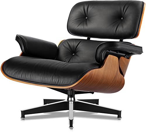 Mid-Century VIP Lounge Chair with Ottoman, Genuine Leather