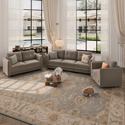 Brown Velvet Modular Sectional Sofa Set with Storage