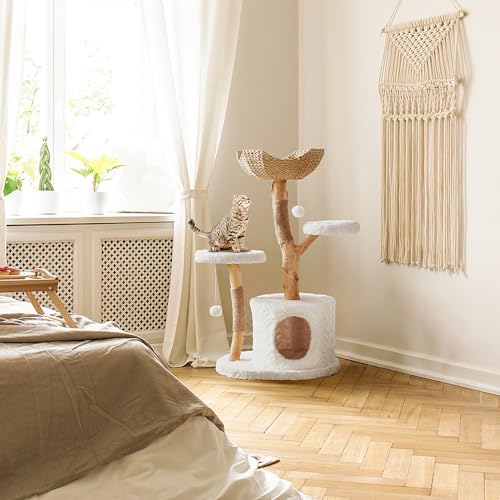 Luxury Solid Wood Cat Tower with Scratching Post