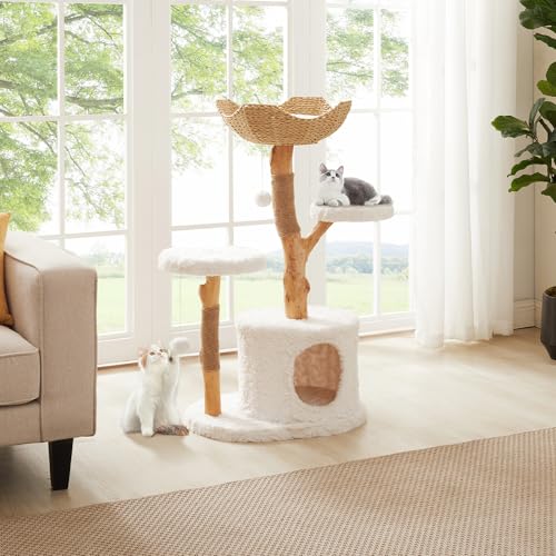 Luxury Solid Wood Cat Tower with Scratching Post