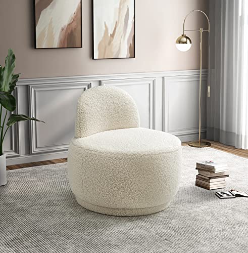VIP Modern Sherpa Round Vanity Stool, Ivory Color