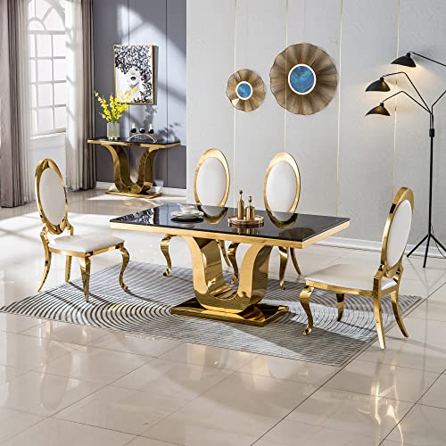 Luxury White Leather Dining Chairs Set - Set of 6