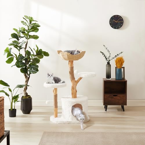 Luxury Solid Wood Cat Tower with Scratching Post