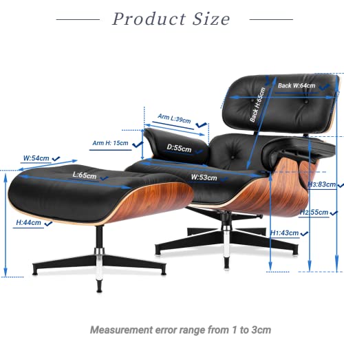 Black Leather Armchair with Ottoman, Modern Lounge Set