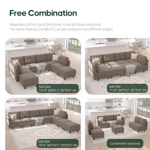 Brown Velvet Modular Sectional Sofa Set with Storage