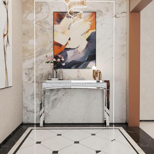 Rectangular Mirrored Console Table with Decorative Diamond Edge