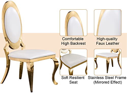 Luxury White Leather Dining Chairs Set - Set of 6