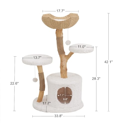 Luxury Solid Wood Cat Tower with Scratching Post