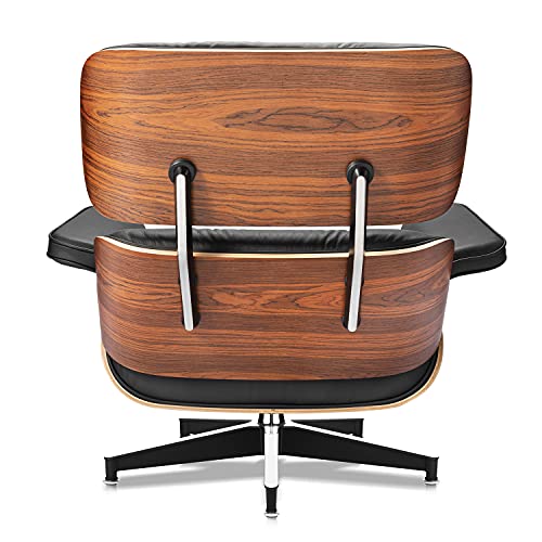 Black Leather Armchair with Ottoman, Modern Lounge Set