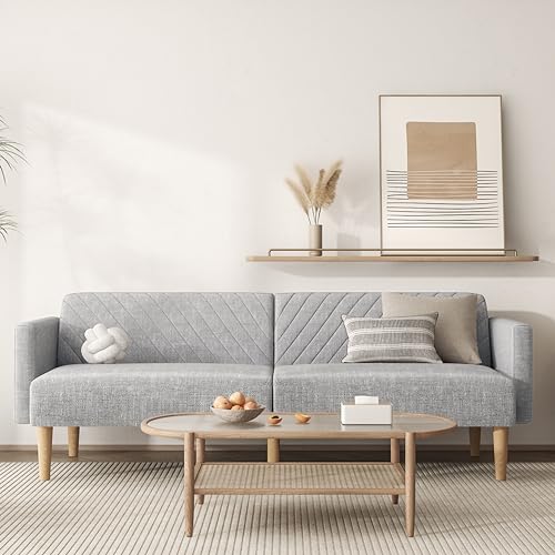Aykah Celeste Sofa Bed Couch, Modern Gray Linen