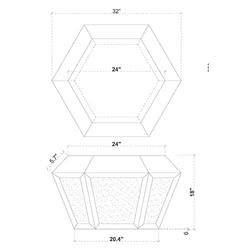 Mirrored Diamond Coffee Table with Silver Hexagon Accent