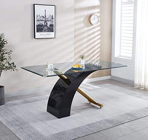 Luxury 63'' Glass Dining Table, Gold Stainless Steel