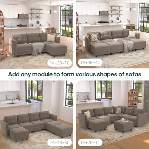 Brown Velvet Modular Sectional Sofa Set with Storage