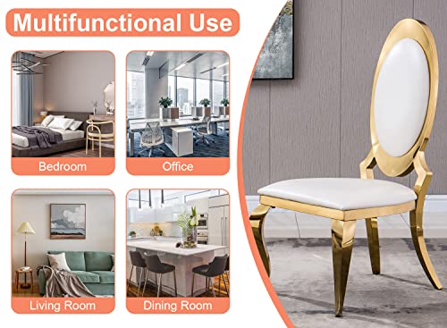 Luxury White Leather Dining Chairs Set - Set of 6