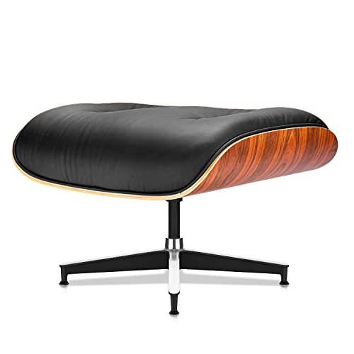 Black Leather Armchair with Ottoman, Modern Lounge Set