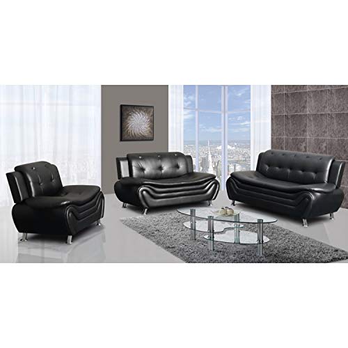 VIP Luxury Tufted Faux Leather 3-Seater Sofa/Couch (Grey)